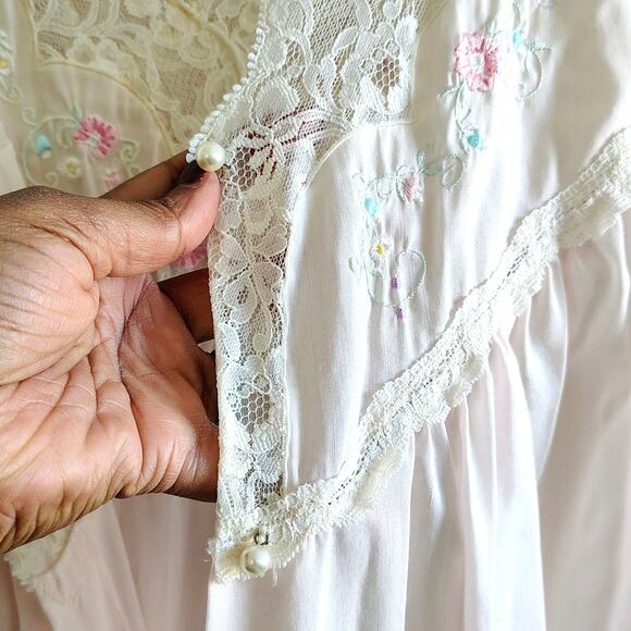 Barbizon Size Large Blush Pink Floral Sleeveless Nightgown Robe Set Negligee Vtg - Picture 6 of 13